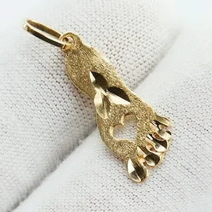 pornhint Pornhint Vintage 10K Yellow Gold Pendant Foot heart toe Charm Footprint - Solid Gold - Fine Jewelry