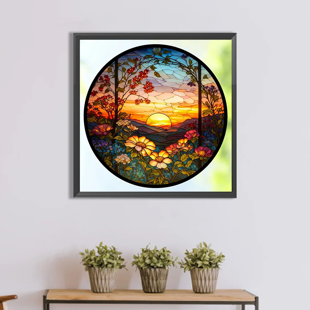 Diamond Painting - Full Round Drill - Stained Glass Flower(30*30cm)