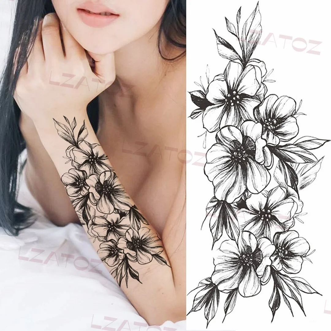 Sdrawing Big Letters Temporary Tattoos For Men Women Moon Pendant Peony Fake Tattoo Sticker Custom Armband Fashion Disposable Tatoo