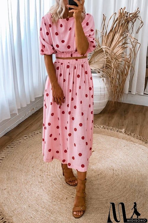 MidiSono - Polka Dot Puff Sleeve Maxi Skirts Set