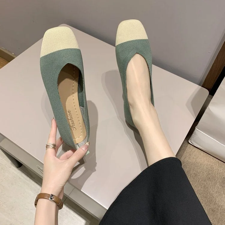 2020 NEW Women Slip On Flat Loafers Patchwork Square Toe Shallow Ballet Flats Shoes knitting Casual Flat Shoes Ballerina Flats