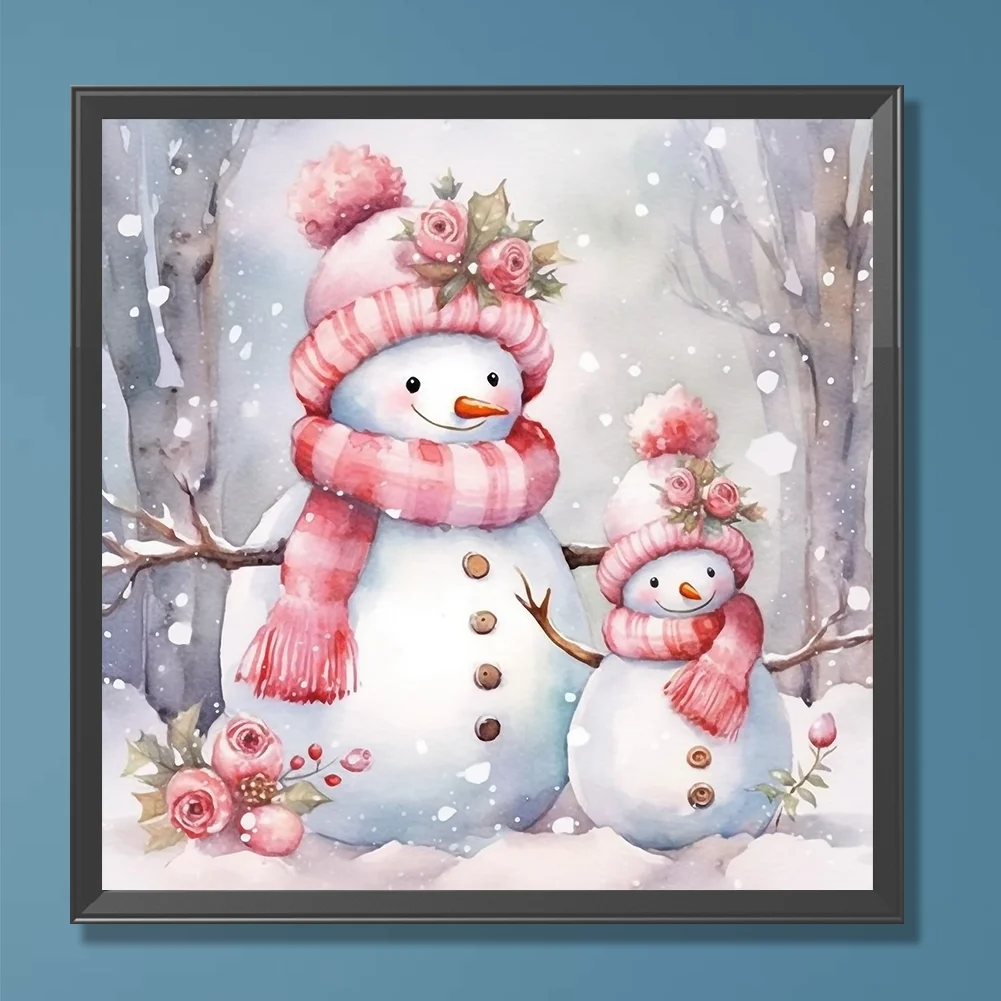 Diamond Painting - Full Round Drill - Pink Snowman(Canvas|30*30cm)