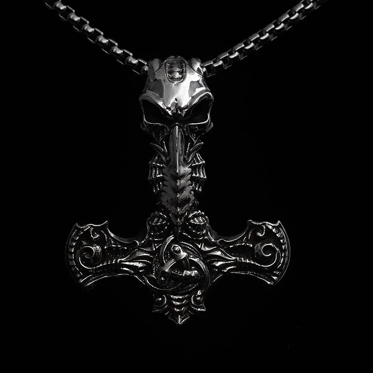 Coutureaura 925 Sterling Silver Skeleton Mjolnir Necklace