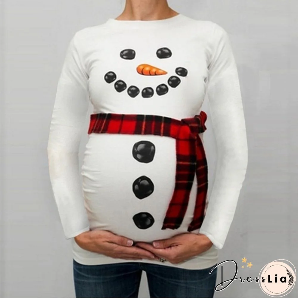 Women's Fashion Christmas Funny Snowman Print Pregnant Maternity T Shirts Casual Pregnancy Clothes for Pregnant Women Plus Size S-5XL