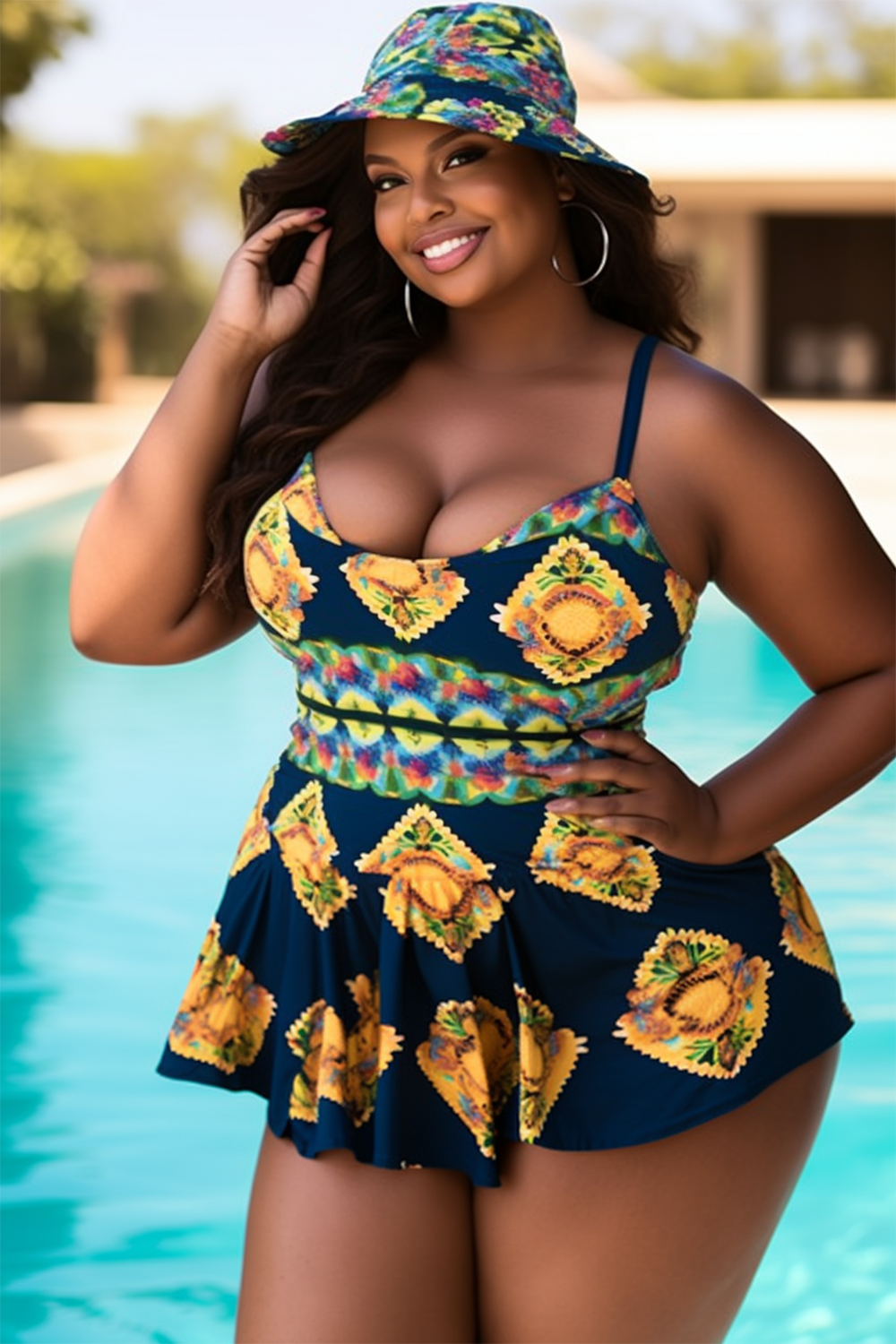 Design Plus Size Beach Yellow All Over Print Swimsuit Fabric Two Pieces Swimsuit [Pre-Order]