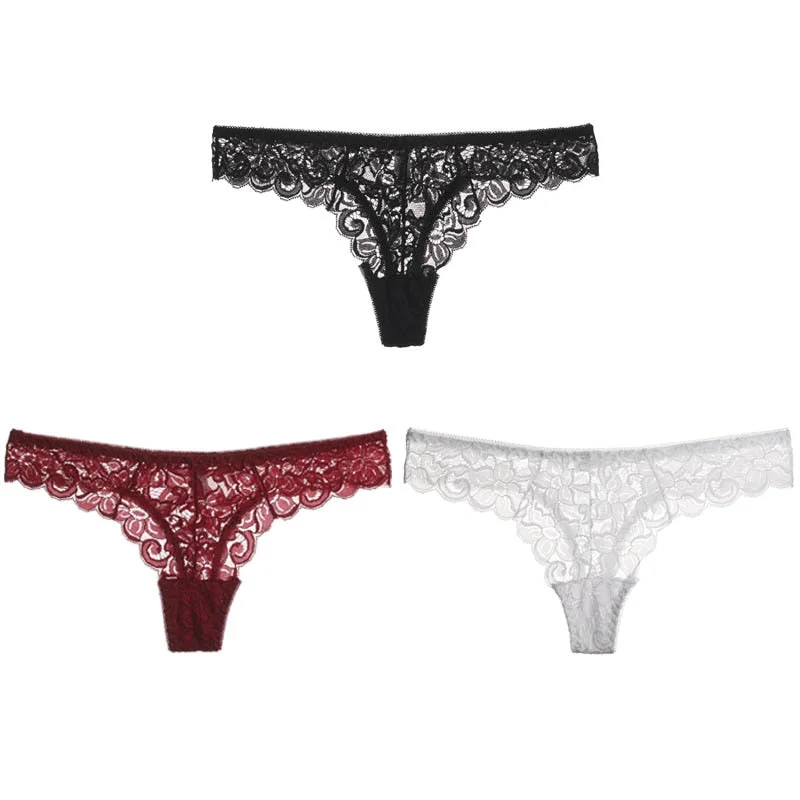 CINOON 3PCS/Set Sexy Panties Women Low-waist Briefs Female Lace Embroidery Underwear Transparent G String Underpant Lingerie