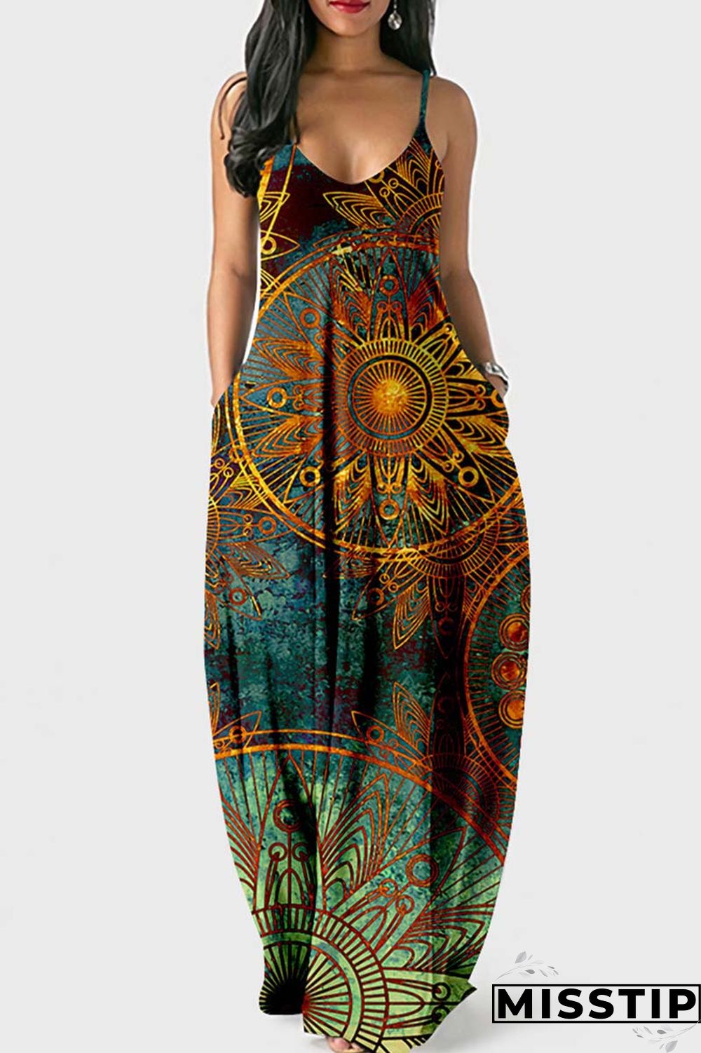 Red Sexy Casual Print Backless Long Dress Dresses