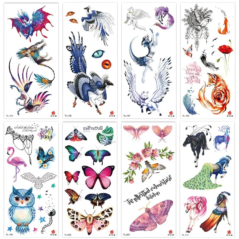 Animal and plant totem flower butterfly bird fox body arm waterproof men and women healthy natural temporary tattoo stickers