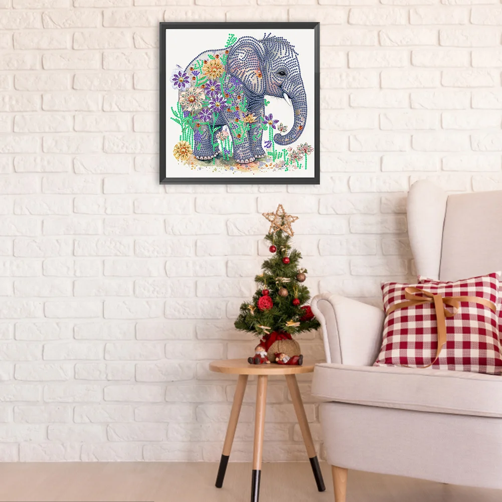 Diamond Painting - Partial Special Shaped Drill - Flower Elephant(Canvas|30*30cm)