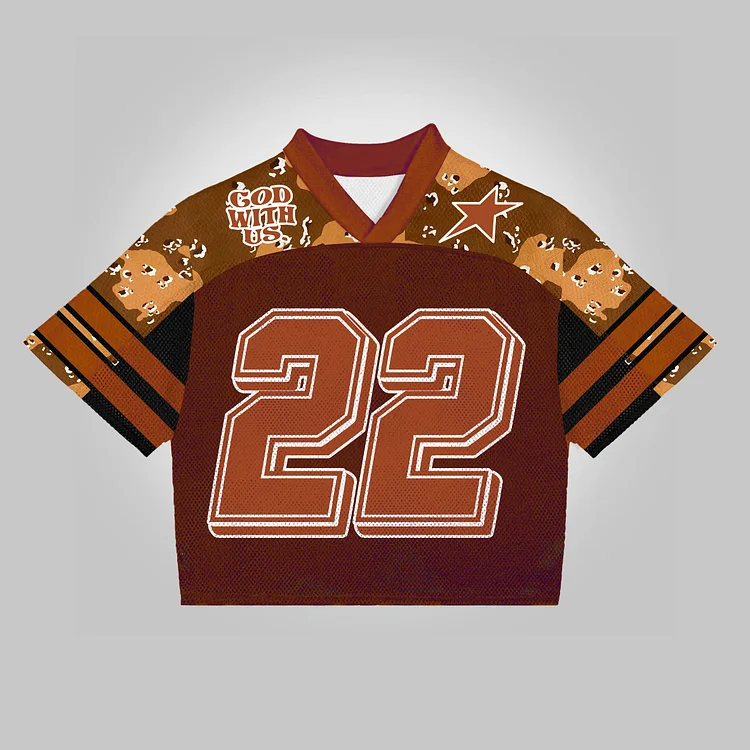 Vintage God With Us No.22 Graphics Blokecore Blokette Jerseyfit V-neck T-shirt