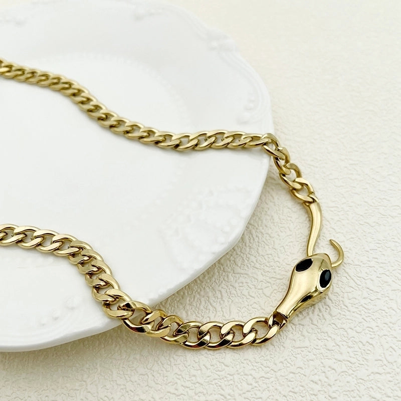 Classical Vintage Style Punk Snake 304 Stainless Steel 14K Gold Plated Plating Pendant Necklace