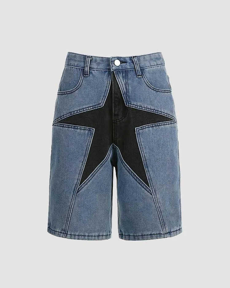 Occulus Star Denim High Waist Boy Shorts