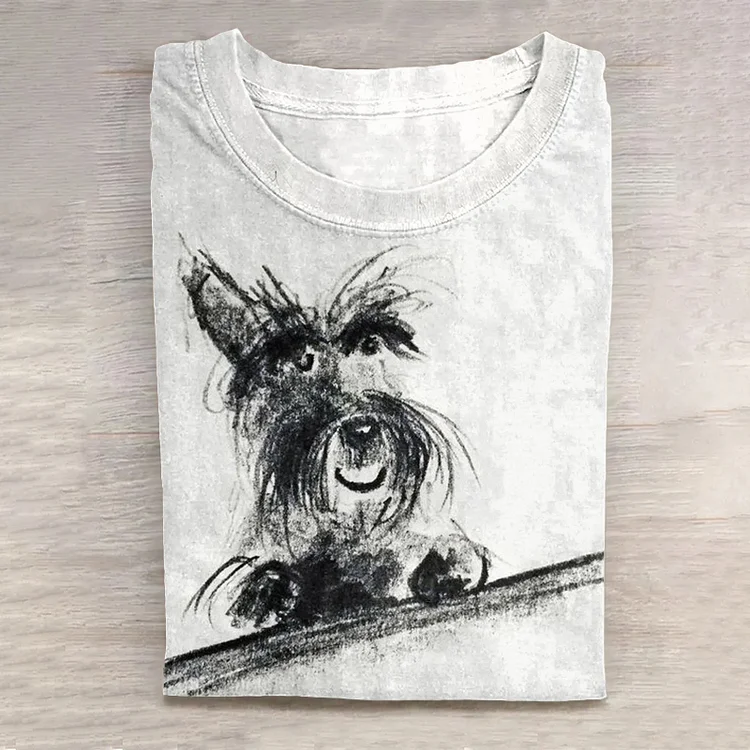 Scrawled Puppy Art Cute Dog Print Casual Short Sleeve T-Shirt