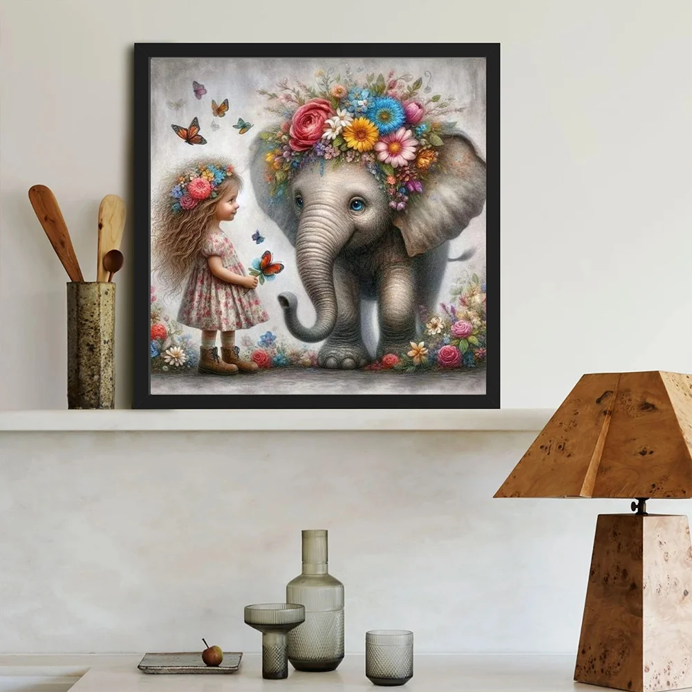 Diamond Painting - Full Round Drill - Girl Elephant(Canvas|40*40cm)