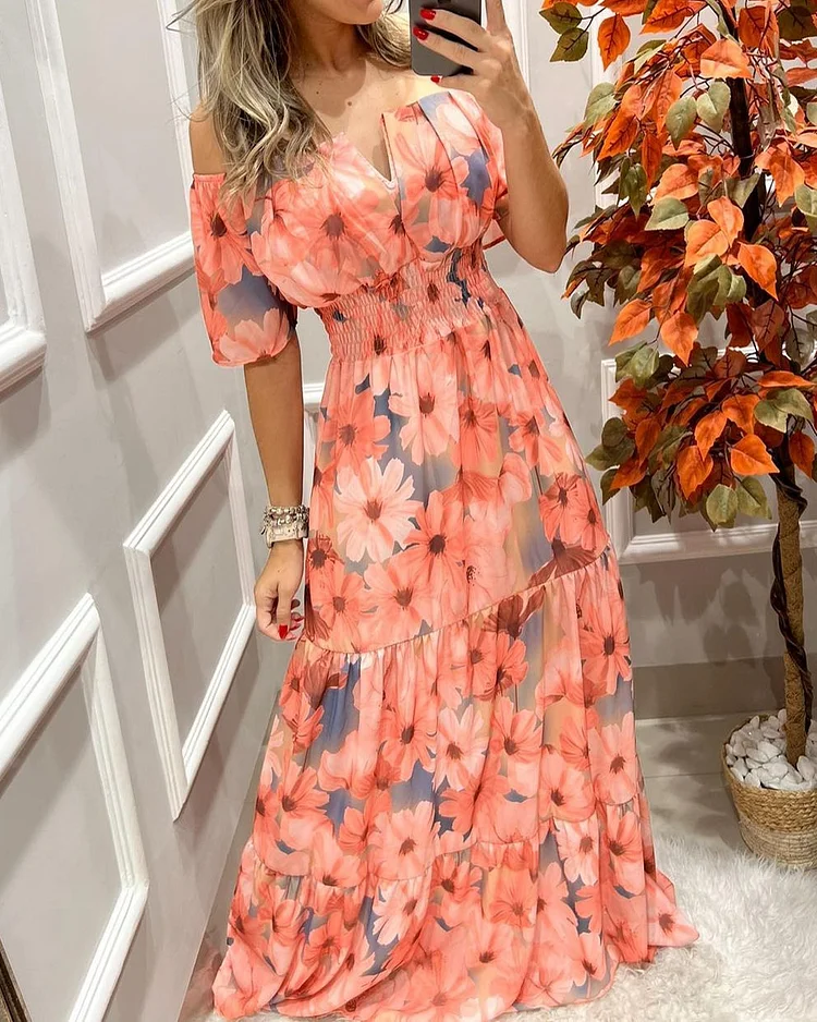 One-shoulder printed waist dress