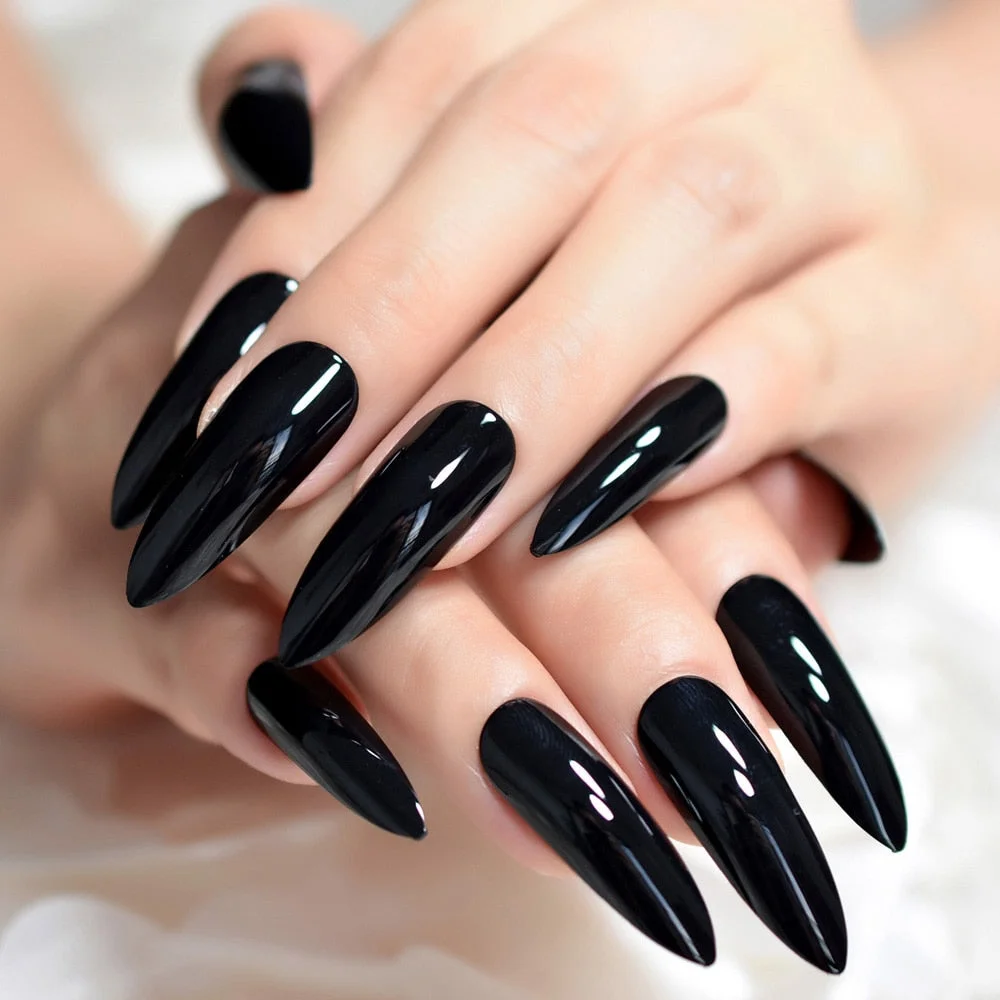 Black Extremely Long Stiletto Nails 24 Full Set of Nails gel Finished Press on Nail Halloween Witch Claw Fancy Dress Nails-Nail Inspo