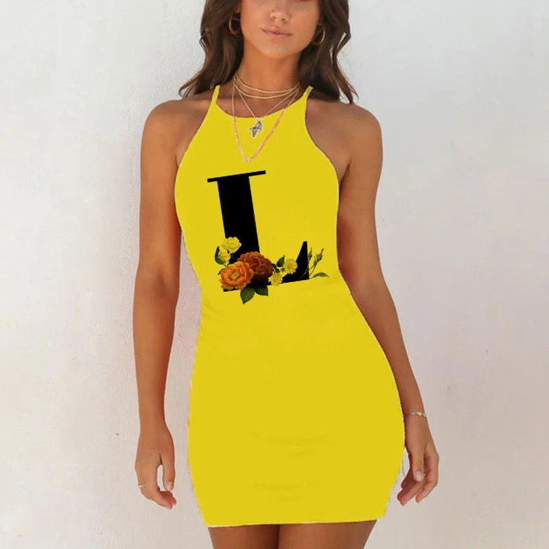 Spaghetti Camisole Mini Short Dress Women Plus Size Bodycon Dress Summer Sexy Sleeveless 26 Letter Print Party Club Dresses 2021