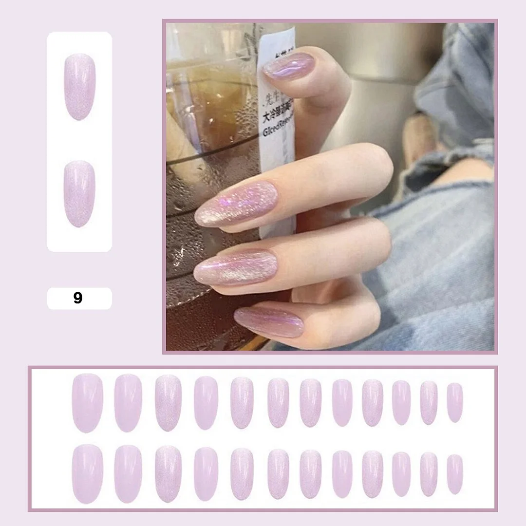 Mermaid Color Auroral Color Shell Fairy Fake Nail Art Wearable False Nails With Glue And Sticker 24pcs/box-Nail Inspo