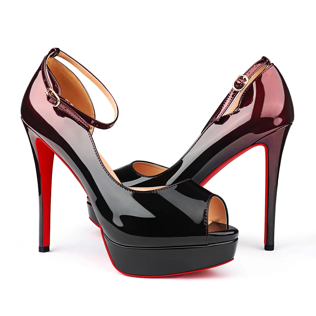 150mm Women's High Platform Ankle Strap Pumps Red Bottom Stiletto Gradient Heels-MERUMOTE