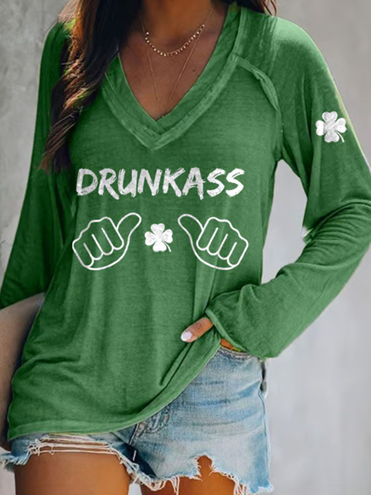 Comstylish Women's St. Patrick's Day Printed V-neck T-shirt
