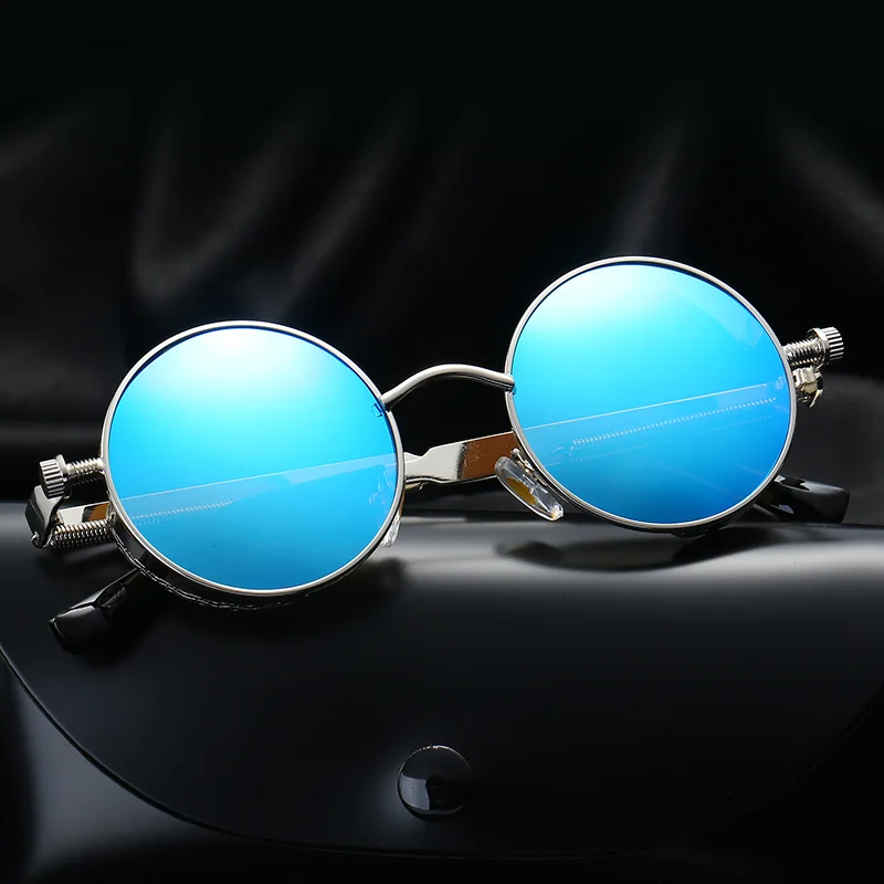 Retro Steampunk Round Sunglasses Women Men Round Glasses Retro Metal Frame/#4