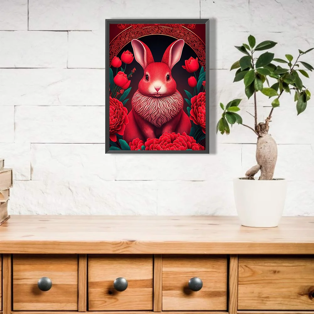 Full Round Diamond Painting 30*40cm - Red Golden Rabbit