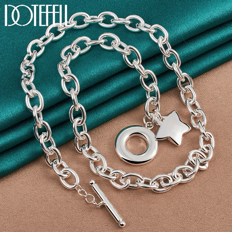 DOTEFFIL 925 Sterling Silver Star Pendant Necklace Woman Man 18 Inches Chain Jewelry
