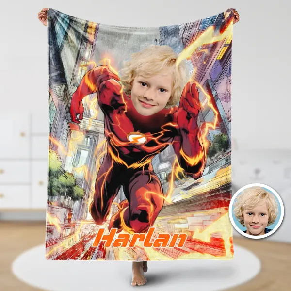 Custom Hero Fighting Flash Boy Blankets Personalized Face & Name Hero Blanket Gifts For Boys