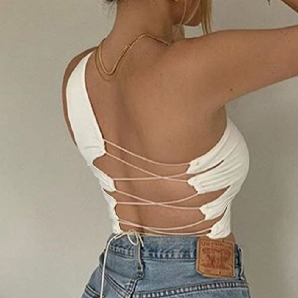 

Women Off Shoulder Backless Tank Tops Party Slim Lace up Camisole -White, 501 Original