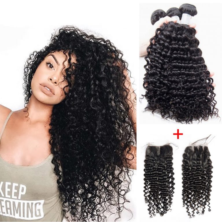 12A 3PCS + 5x5 HD Lace Closure Deep Wave Bundles With Invisible HD Lace Closure
