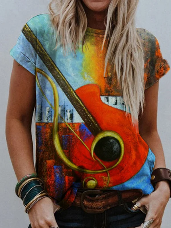 Treble Clef Guitar & Piano Inspired Art T Shirt