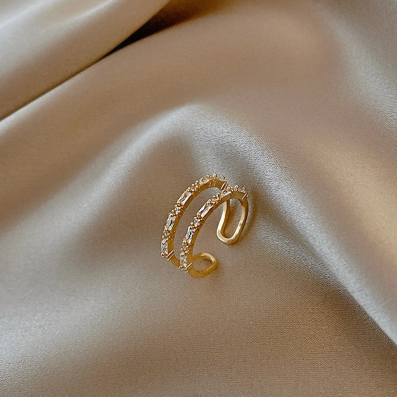 Minimalist Square Flower Bow Knot Copper Hollow Out Inlay Zircon Open Ring 1 Piece