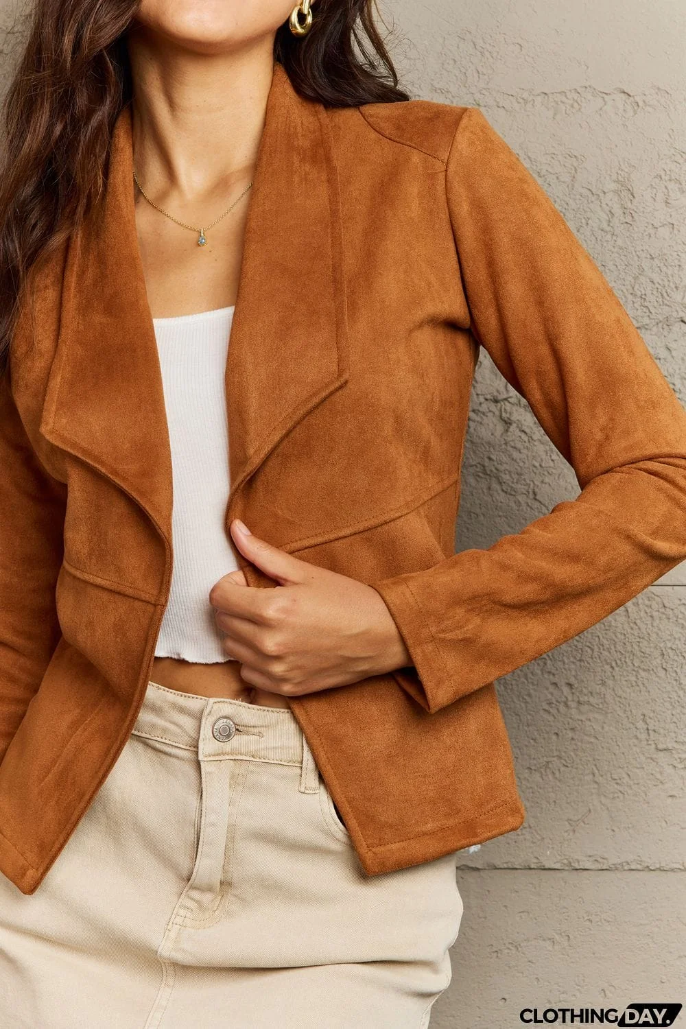 Ninexis Full Size Lapel Collar Long Sleeve Jacket