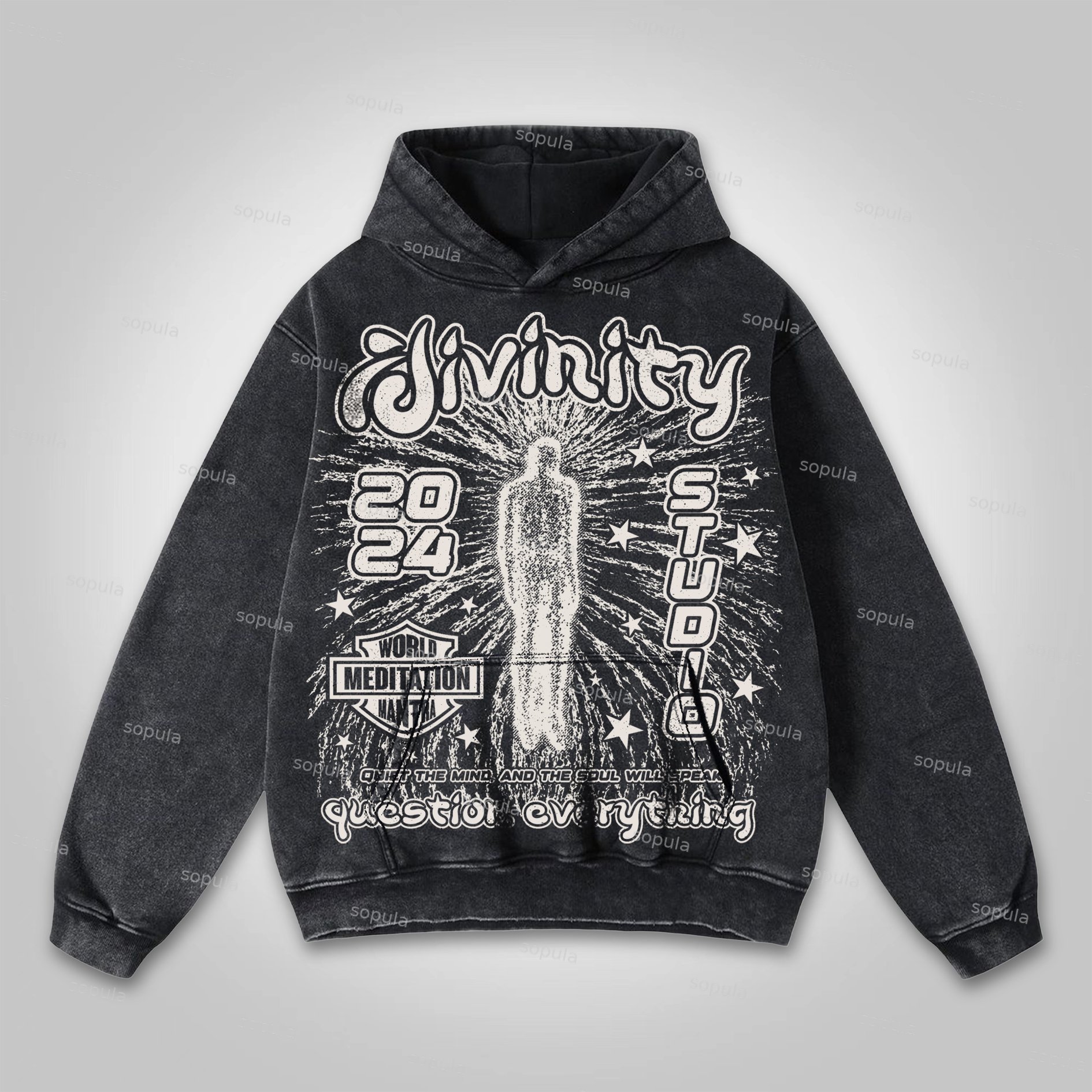 Sopula Divine Meditation No 88 Graphics Washed Distressed Hoodie