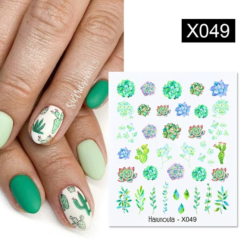 Harunouta Spring Flower Leaf Water Decals Love Heart Geometric Lines Nail Art Stickers DIY Slider Manicures Nail Art Decoration