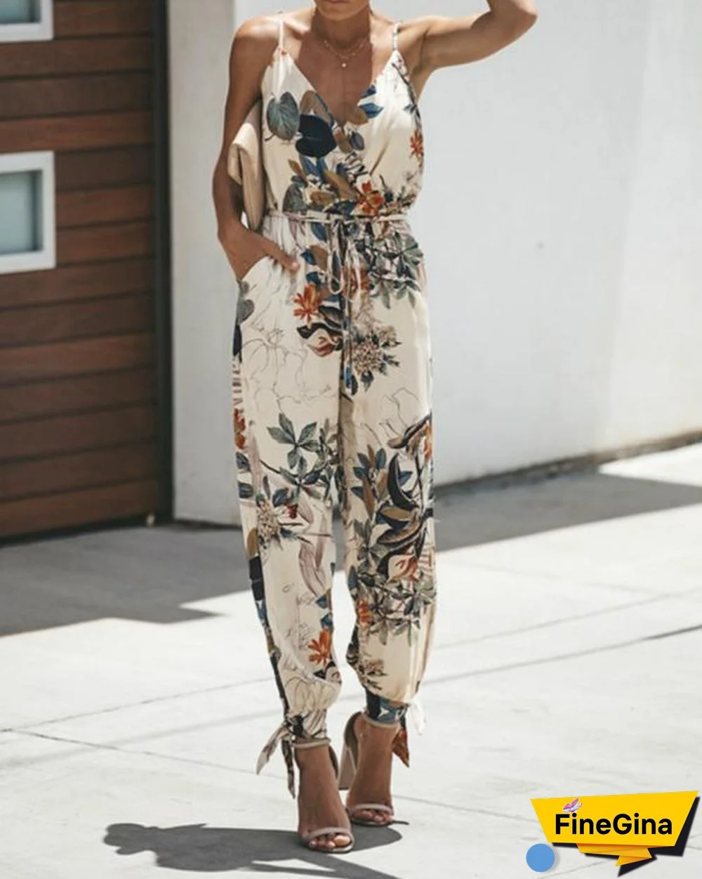 Women's Elegant Side-Slit Floral Print Jumpsuits
