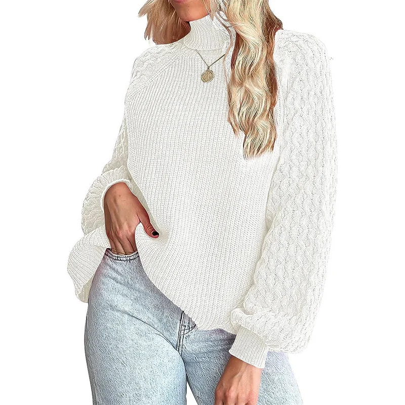 Mongw Mongw Women's Wear Sweater Fashion Women's Knit Jumper Solid Color Twisted Flower Turtleneck Sweater