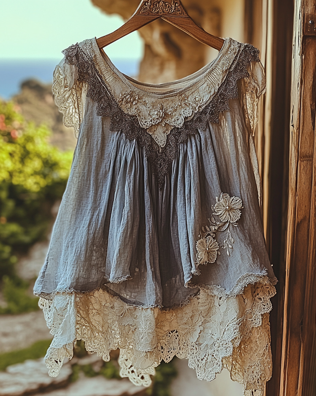 Summer Vacation Ruffle  Lace Patchwork Top