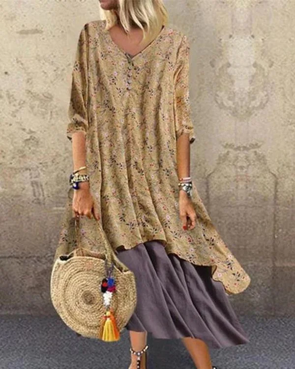 V Neck Women Dresses A-Line Going Out Boho Cotton Dresses