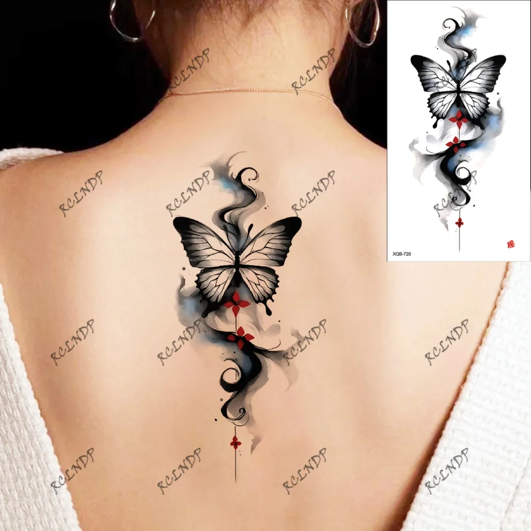 Sdrawing Temporary Tattoo Sticker Rose Flower Butterfly Dragon Whale Wolf Bird Fake Tatto Flash Tatoo Tato for Women