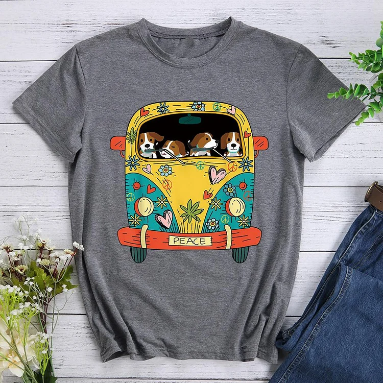 Dog Hippie Car Hippy Style eagle Lover  T-Shirt Tee -011001-CB