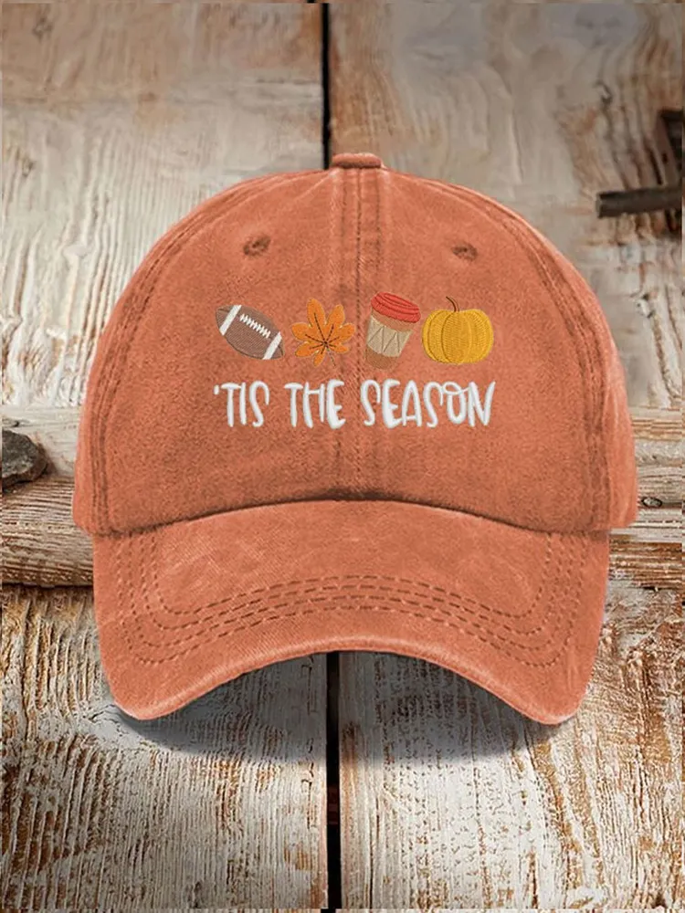 Unisex Fall 'Tis The Season Football Pumpkin Printed Hat 