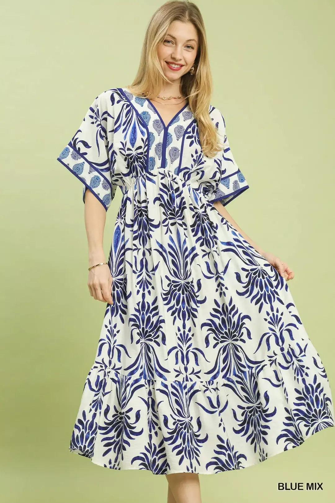 Umgee Mix Floral Border Midi Dress with Pockets mysite idetrend