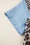 Women's Denim Block Leopard Patchwork Shirt Collar T Shirt Mini Dress