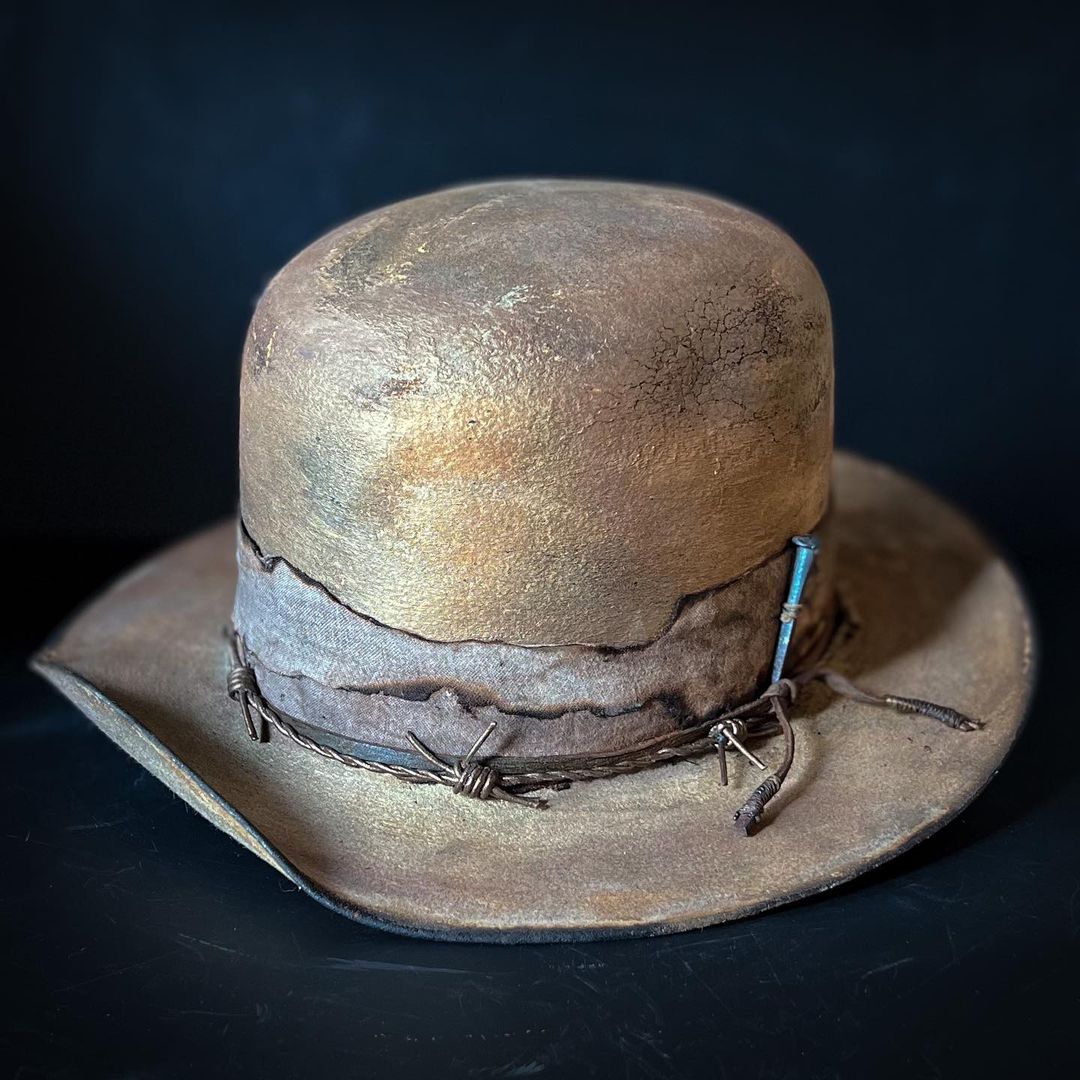 Distressed Hat Vintage Solid Wool Felt Men's Western Handmade