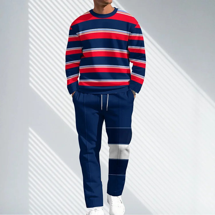 Men Causal Printed Hoodied and Pants Suit