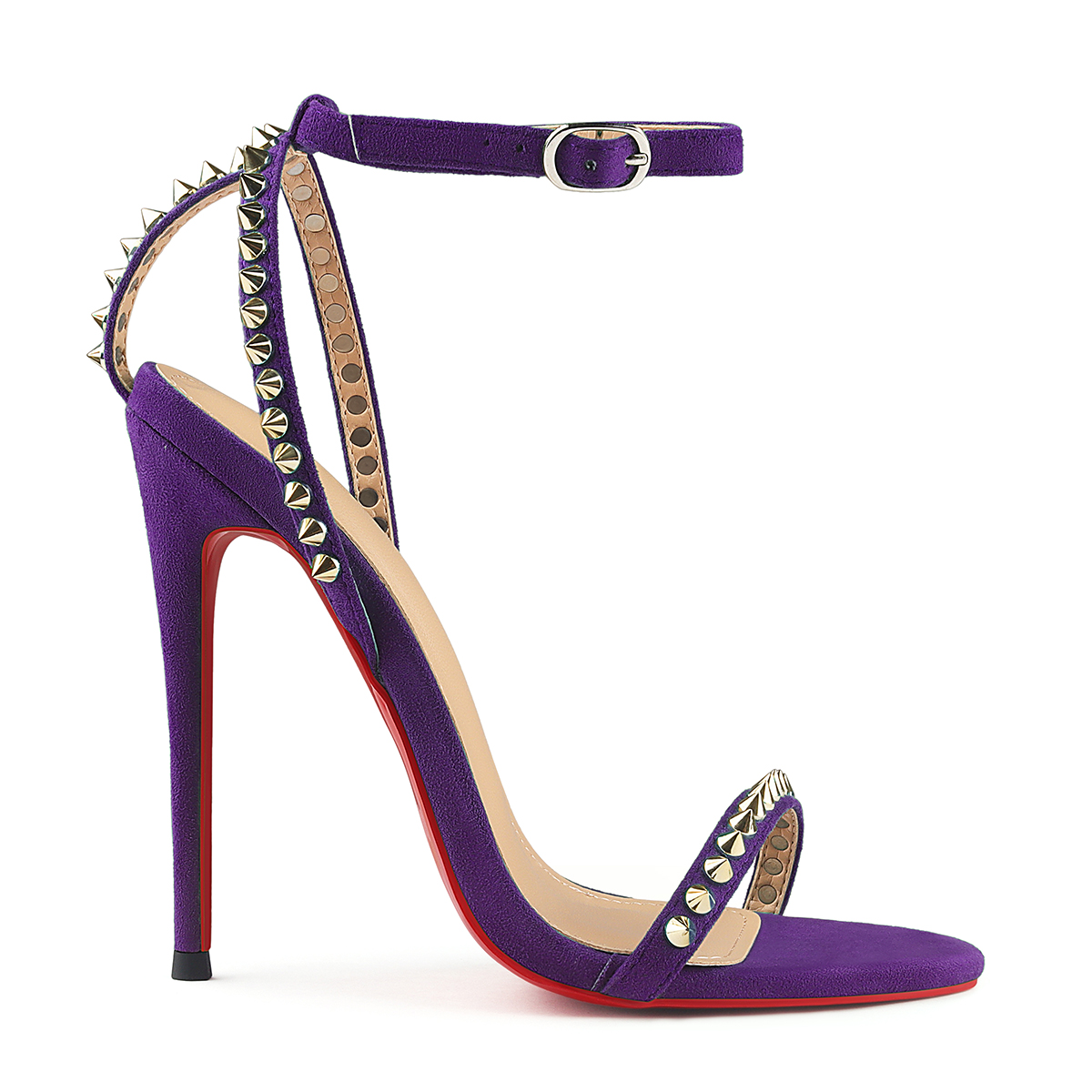 120mm Women's Sandals Stiletto Red Bottom High Heels Open Toe Ankle Strap Rivet Studs Shoes-MERUMOTE