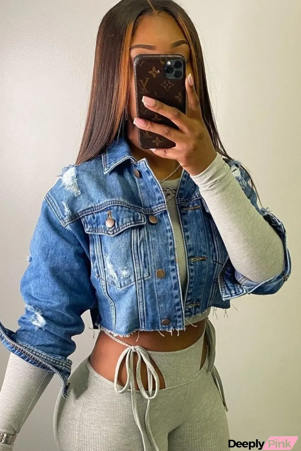 Fall Casual Ripped Crop Denim Jacket
