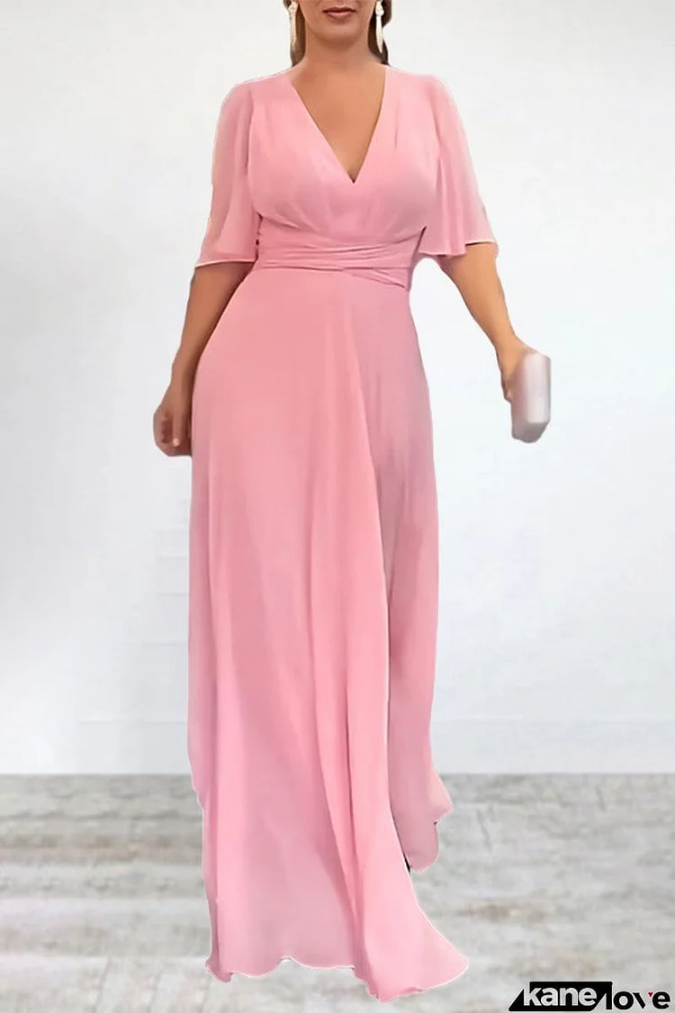 Elegant Solid Slit V Neck A Line Dresses