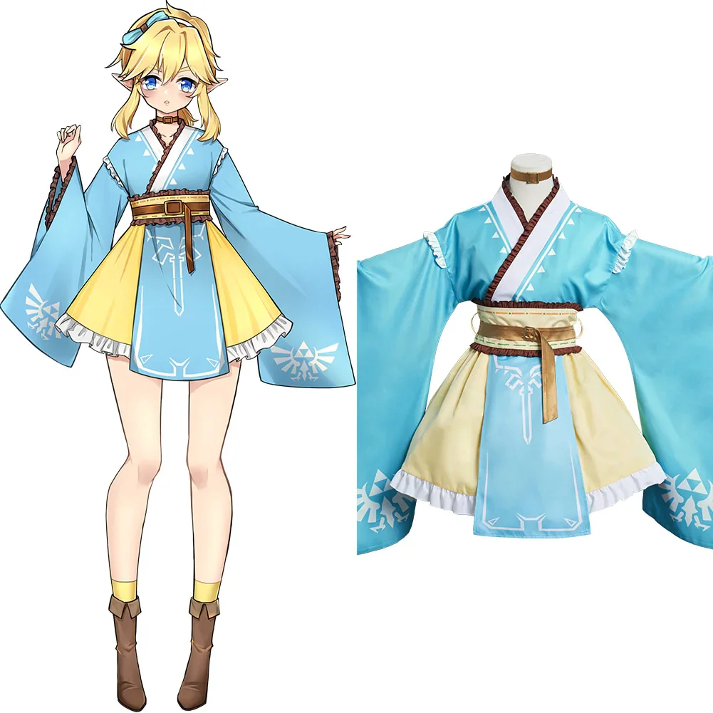 The Legend of Zelda: Breath of the Wild Link Cosplay Costume Japanese Lolita Kimono Dress Outfits Halloween Carnival Suit-coshduk